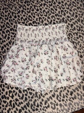 Hollister White Smocked High-Rise Shorts with Pink Floral Print